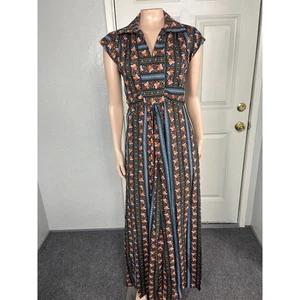 Vintage 70s Womens Maxi Dress Handmade Party Cotton Floral Tie Long Hippie AA25 - Picture 1 of 5