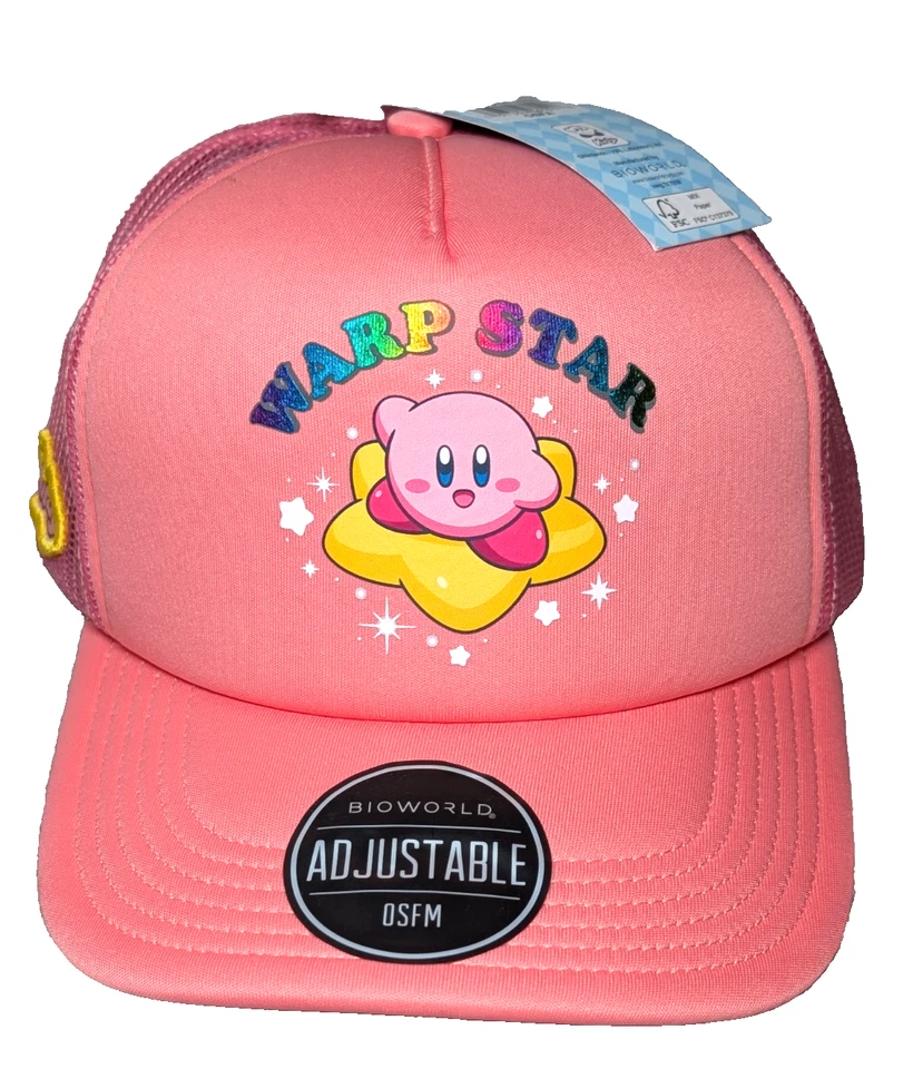 NWT BioWorld Kirby Warp Star Foil Print Pink Foam Trucker Hat RARE - Image 1 of 4