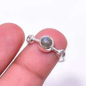 Labradorite - Madagascar & White Topaz 925 Sterling Silver Ring s.6.5 Sku32 - Picture 1 of 4