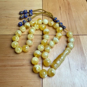 Handmade White Amber Misbaha Tasbih Islamic Prayer Beads 12.1mm 44.9g - Picture 1 of 3