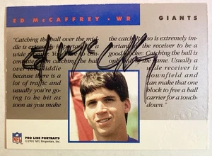 NFL Pro Line Portraits 1991 ED MCCAFFREY automático novato radiocontrol autógrafo en tarjeta Gigantes - Imagen 1 de 2