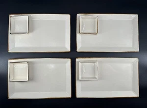 Set Of 4 Pottery Barn ASIAN SQUARE Putty Sushi Platter Plates And Sauce Holders - Picture 1 of 12