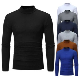 Men's Autumn Winter Soild Elastic Turtleneck Long Sleeve T-shirt Top Blouse TeeH - Picture 1 of 32
