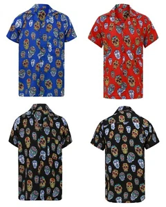 HAWAIIAN SHIRT SUGAR SKULL SHIRT HALLOWEEN LOUD MENS ALOHA MEXICO STAG PARTY UK - Picture 1 of 9