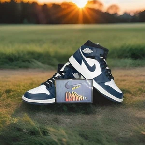 Men’s Nike Air Jordan 1 Mid - 554725 411 Armory Navy White Black Uk 8 Eur 42.5 - Picture 1 of 19