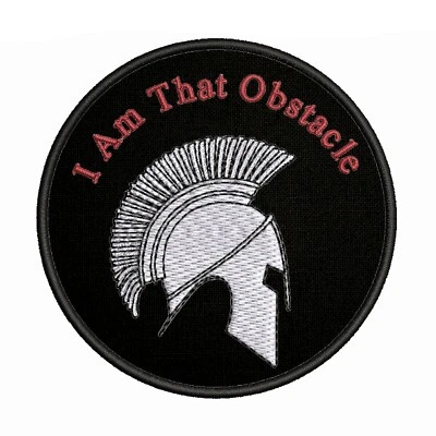 Spartan Helmet Crest Patch Embroidered Iron-on Applique - I am that Obstacle - Image 1 of 4