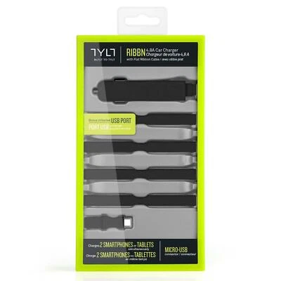  Carregador de carro TYLT RIBBN micro USB 4.8 ampères para telefones e tablets preto - Imagem 1 de 4