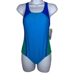 NWT Speedo No Wedgie Worries One Piece Swimsuit Youth 16 Girls Lined Patchwork - Picture 1 of 9