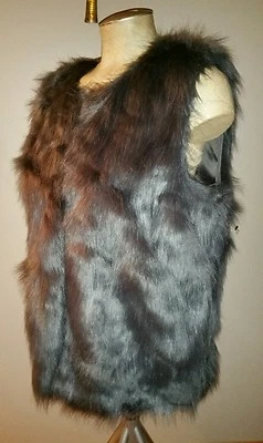 NUEVO FOREVER 21 GRIS IMITACIÓN PIEL DE ZORRO CHALECO ABRIGO BOHO GITANO L LARGO PLATA VEGANO Foto 1 de 4