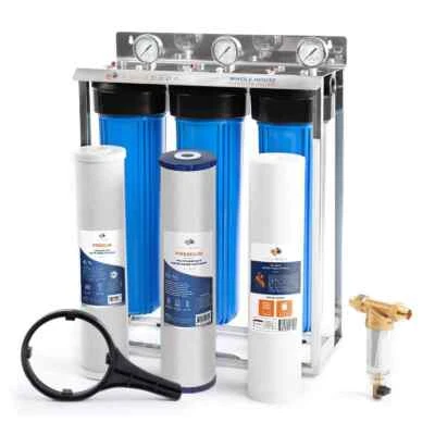 3-Stage Big Blue 20" Whole House System 1" Port+,Carbon,Polyphosphate,Sediment - Image 1 of 4