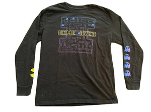 PAC MAN GAME OVER BOYS YOUTH LONG SLEEVE BLACK T-SHIRT SIZE L (PRE-OWNED) - Picture 1 of 8