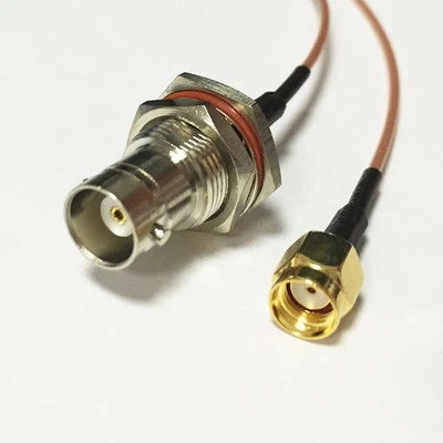 BNC Female Bulkhead to RP SMA Male RF Coax Cable RG178 15cm 6" CCTV Radio NEW - Image 1 of 4