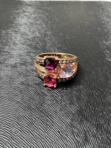 Le Vian 14K Rose Gold Ring – Amethyst, Tourmaline, Rhodolite & Diamond – Size 7 - Picture 1 of 7