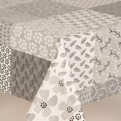 Patchwork Check Flowers and dots Grey Pvc Wipeclean Vinyl Tablecloth - Image 1 of 2