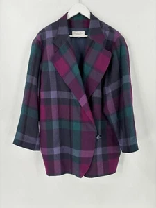 Christian Dior Vintage Blazer Womens 14 Pink Purple Plaid Suit Jacket Wool Blend - Picture 1 of 19