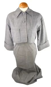 Bolero Jacket Skirt Set 1960s Vtg Jackie O Gingham Check Suit 26" Small Handmade - Picture 1 of 10