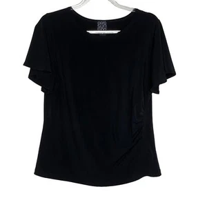 Clara Sun Woo Womens Size Small Black Side Ruched Blouse Stretch Short Sleeve - Picture 1 of 8