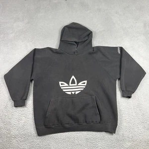 Vintage 90s Adidas Trefoil Center Logo Embroidered Hoodie XL Black USA RARE - Bild 1 von 17