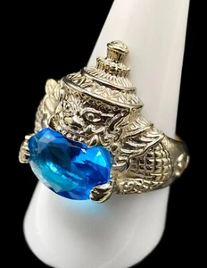 Business Success! Powerful Rahu Blue Naga Eye Gemstone Ring Thai Amulet CK83 - Picture 1 of 6