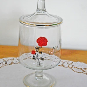 Barattolo caramelle in vetro 40° ANNIVERSARIO rosa rossa 8" con coperchio ~ - Foto 1 di 7