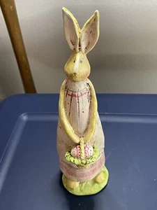 Easter Bunny Rabbit holding Easter Egg Basket spring Primitive Wooden farmhouse - Picture 1 of 10