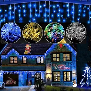 5M Christmas LED Icicle Falling Rain Curtain Fairy String Lights Outdoor Party - Picture 1 of 18
