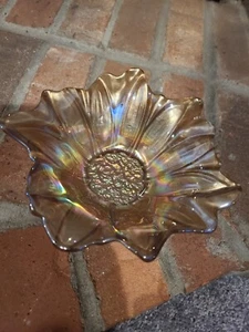 Gold Flower Floral Decorative Bowl Vase AKCAM Turkey Luster Glass Vintage EX+ 6" - Picture 1 of 4