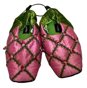 Decorative Pink & Green Goody Girlls’ Slippers W/ Embellished Design Size 7.5 - Picture 1 of 5