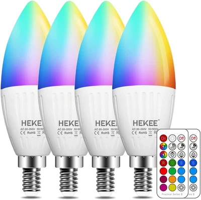 E12 LED Candelabra Light Bulbs, Color Changing Candle, B11 40W Incandescent Equi - Image 1 of 4