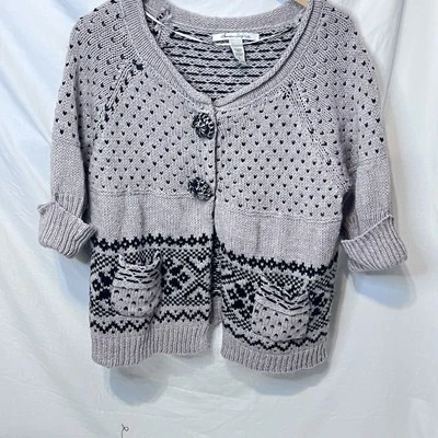American Rag Size L Knit Cardigan Sweater Wool Blend EUC Beige/Black - Image 1 of 4