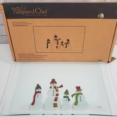 Plato rectangular de vidrio para servir Navidad muñecos de nieve de chef mimado #2821 ~ NUEVO *Leer Foto 1 de 4