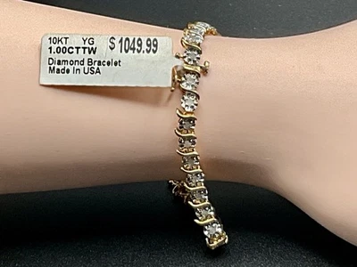 10k Yellow Gold 1.00 Cttw Diamond 7.5in Tennis Bracele USA Vintage Living Estate - Image 1 of 4