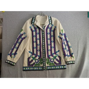 Reminiscent Shirt Damen XL Langarm Knopfleiste lebendige Kette Retro creme Vintage - Bild 1 von 14