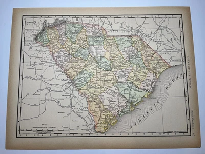 Mapa estatal de Carolina del Sur 1892 fm 1894 R-McN biblioteca Atlas VER FOTOS/DESCRIPCIÓN Foto 1 de 2