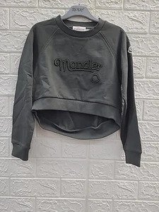 New Moncler Long Sleeve Pullover Hi-Lo Embroidered Green Sweatshirt Size 8 - Picture 1 of 4