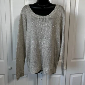 I JEANS BY BUFFALO Womens XL Sweater Silver Sparkle Pullover Sequins - Picture 1 of 7