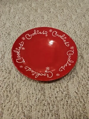 Hallmark 14 1/2" Red Cookie Plate Platter With Cookies and Snowflake Rim - Image 1 of 3