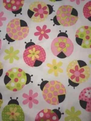 ladybug pink green fun silky fabric knit piece 20 by 9 inch length new - Image 1 of 2