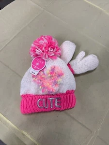 Girls Winter Knit Hat/Beanie & Mittens Children’s Place 12-24 Month NWT - Picture 1 of 4