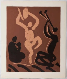 Pablo PICASSO : Danseurs et musiciens, Linogravure (1962) - Imagen 1 de 3