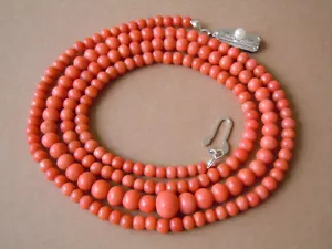 Coral Necklace Chain Coral Ball Silver Closure & Bead 28,5 G/78 CM - Picture 1 of 11