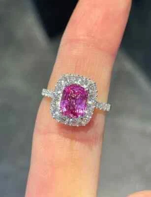 Alianza de plata de ley 925 con diamantes de zafiro rosa natural cojín de 2,63 quilates Foto 1 de 4