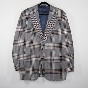 H Freeman & Son Blazer Mens 43L Tan 100% Wool Plaid Tweed 2 Button Jacket VTG - Picture 1 of 11