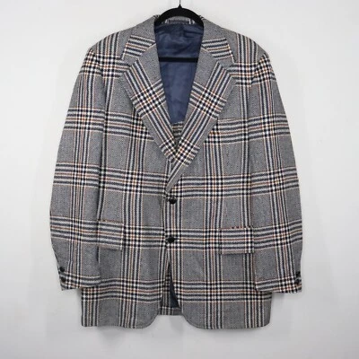 H Freeman & Son Blazer Mens 43L Tan 100% Wool Plaid Tweed 2 Button Jacket VTG - Image 1 of 4