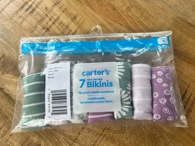 NUEVO CON ETIQUETAS Carter’s Niñas Talla 8 Bikinis Ropa Interior Bragas 7 Pares Floral Rayas Foto 1 de 3