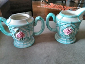 Vintage Fitz And Floyd Classics Cottage Roses Cream And Sugar Bowl Set - Picture 1 of 3