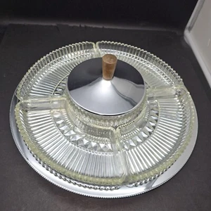 Vtg 1950’s Kromex Chrome & Pressed Glass Lazy Susan Relish Tray 14" - Picture 1 of 9