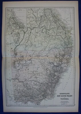 QUEENSLAND, NEW SOUTH WALES, VICTORIA, AUSTRALIA, original antique map, 1884 - Image 1 of 4