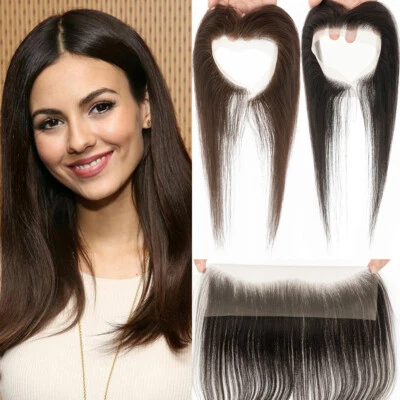 Pieza de pelo frontal de encaje para mujeres línea del cabello cabello humano pre depilado pérdida toupee Foto 1 de 4