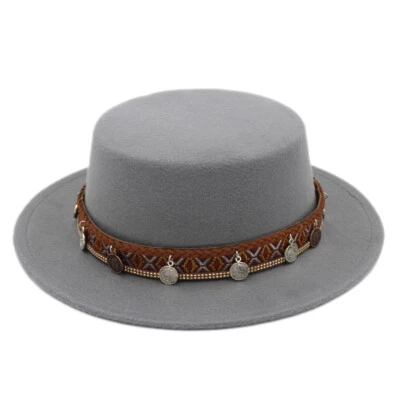 Nuevo Moda Unisex Lana Ala Ancha Bowler Boater Marinero Gorra Derby Sombrero Plano  Foto 1 de 4